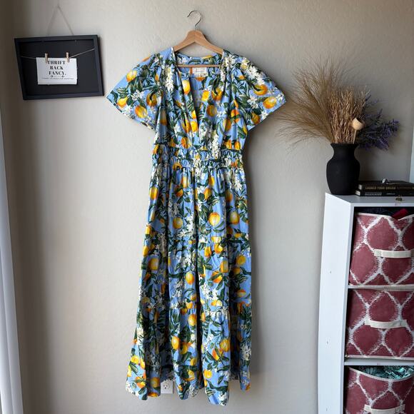 Anthropologie Dress Somerset Maxi Floral Flutter Sleeve Dress Iris Blue Size L - Picture 2 of 9